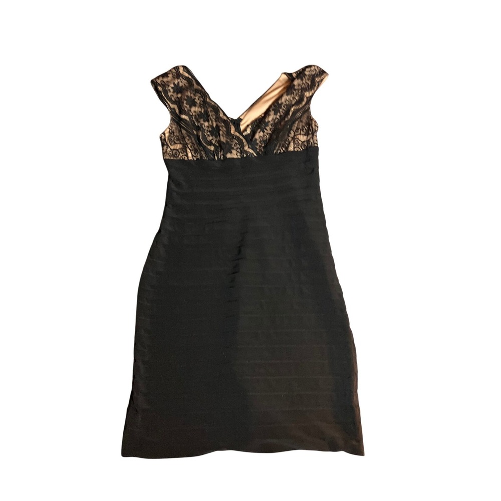 Adrianna Papell Petite Black‎ Lace Tiered Bandage Cocktail Dress 8P  Wedding